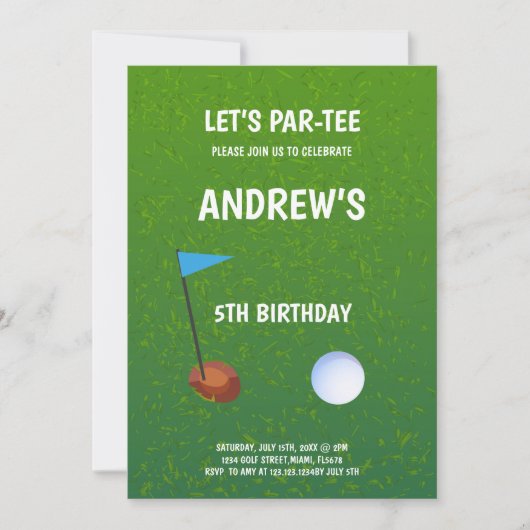 Laten we Par-T-shirt Golf Birthday Invitations Kaart (Voorkant)