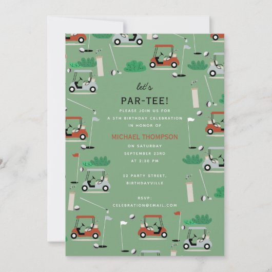 Laten we Par-T-shirt golfthema verjaardagsfeestje Kaart (Voorkant)