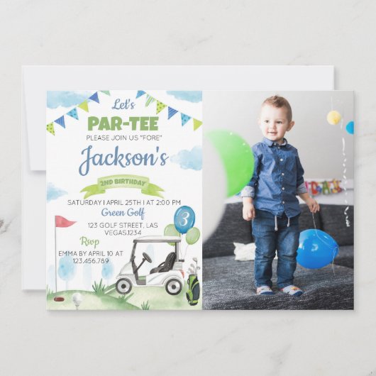 Laten we Par-t-shirt golfverjaardagsuitnodiging Kaart (Voorkant)