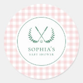 Laten we Par-T-shirt Preppy Golf Girl Baby shower Ronde Sticker (Voorkant)