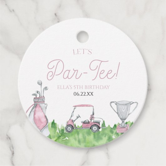Laten we Par-T-shirt Roze Golfverjaardagsfeest vie Bedankjes Labels (Voorkant)