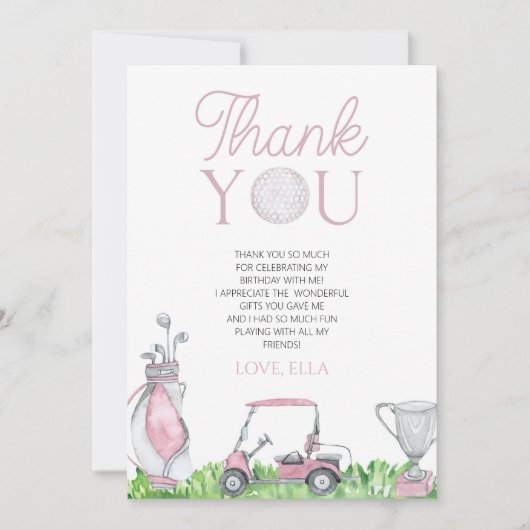 Laten we Par-T-shirt Roze Golfverjaardagsfeest vie Bedankkaart (Voorkant)