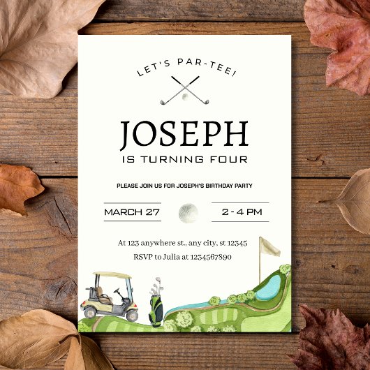 Laten we par-T-shirt zijn! Golf thema 4e verjaarda Kaart