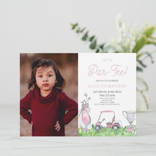 Laten we par-T-shirt zijn! Roze Golf Afbeelding Ve Kaart (Staand voorkant)