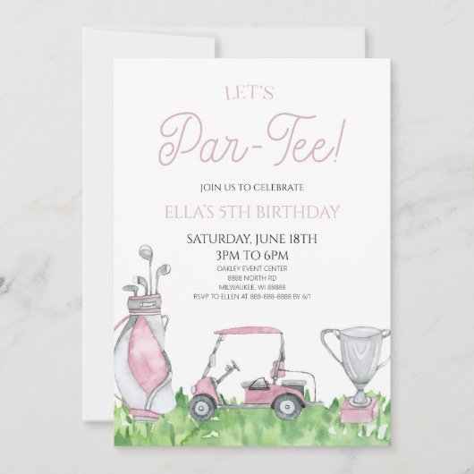 Laten we par-T-shirt zijn! Roze Golf Verjaardagsfe Kaart (Voorkant)