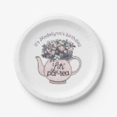 Laten we Par-Tea Bloemen Theepot Meisjes Verjaarda Papieren Bordje (Voorkant)