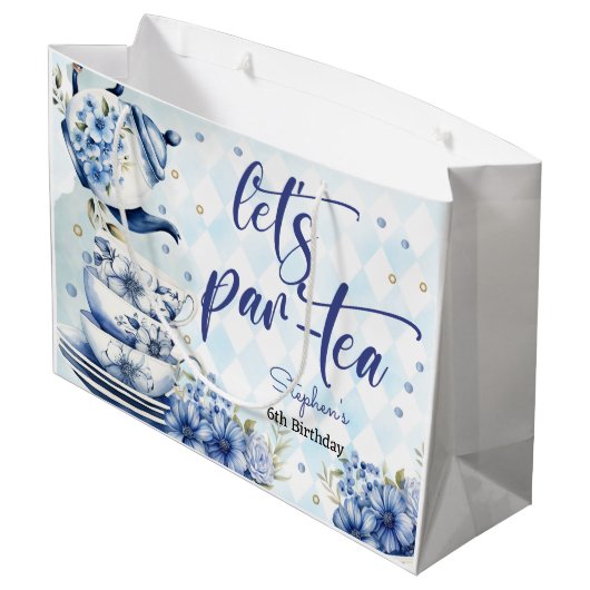 Laten we par-tea bloemenverjaardag voor kinderen groot cadeauzakje (Achterkant Gekanteld)
