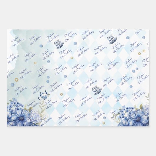 Laten we par-tea bloemenverjaardag voor kinderen inpakpapier vel (Voorkant 3)