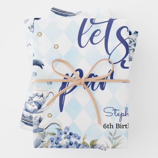 Laten we par-tea bloemenverjaardag voor kinderen inpakpapier vel (In situ)