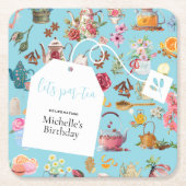 Laten we Par Tea Blue Spring Floral verjaardagsfee Kartonnen Onderzetters (Voorkant)
