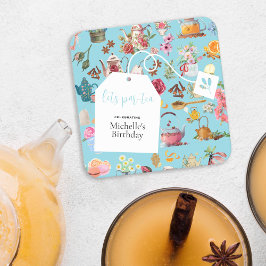Laten we Par Tea Blue Spring Floral verjaardagsfee Kartonnen Onderzetters