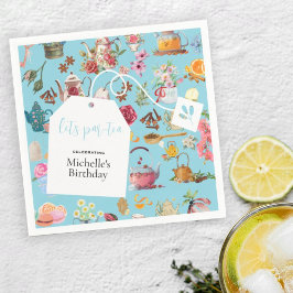 Laten we Par Tea Blue Spring Floral verjaardagsfee Servet