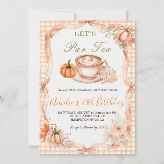 Laten we Par-Tea Bruidsuitnodiging | Herfstpomp Kaart (Voorkant)