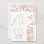 Laten we Par-tea Elegante Bloementhee Party Verjaa Kaart (Voorkant)