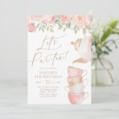 Laten we Par-tea Elegante Bloementhee Party Verjaa Kaart (Staand voorkant)