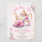 Laten we Par-Tea! Meisje roze thee verjaardagsfees Kaart (Voorkant)