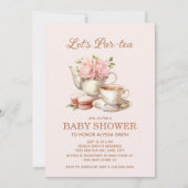 Laten we Par-Tea Party Roze Bloemen Baby Meisje Kaart (Voorkant)