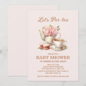 Laten we Par-Tea Party Roze Bloemen Baby Meisje Kaart (Voorkant / Achterkant)