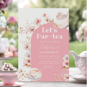 Laten we Par-tea Roze Boho Bloemen Verjaardag Tea  Kaart