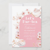 Laten we Par-tea Roze Boho Bloemen Verjaardag Tea  Kaart (Voorkant)