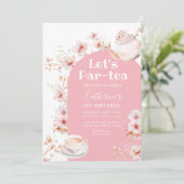 Laten we Par-tea Roze Boho Bloemen Verjaardag Tea  Kaart (Staand voorkant)