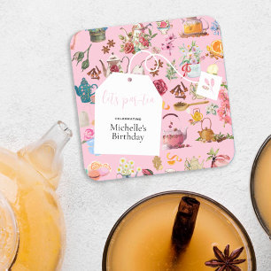 Laten we Par Tea Roze Lente Bloemen Verjaardagsfee Kartonnen Onderzetters