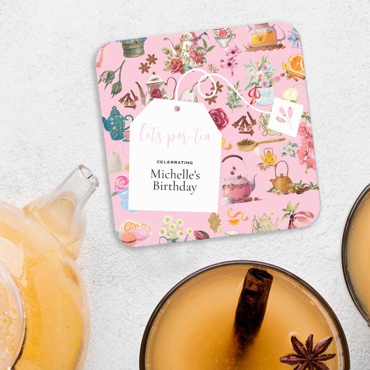 Laten we Par Tea Roze Lente Bloemen Verjaardagsfee Kartonnen Onderzetters