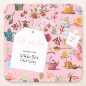 Laten we Par Tea Roze Lente Bloemen Verjaardagsfee Kartonnen Onderzetters (Voorkant)