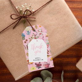 Laten we Par Tea Roze Tuin Bloemen Verjaardagsfees Cadeaulabel