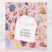 Laten we Par Tea Roze Tuin Bloemen Verjaardagsfees Wijn Etiket (Enkel label)