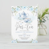 Laten we Par-Tea Silver Baby Blauw Birthday Tea Pa Kaart (Staand voorkant)