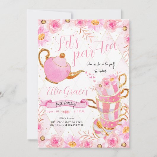 Laten we Par-tea Tea Party Kaart (Voorkant)