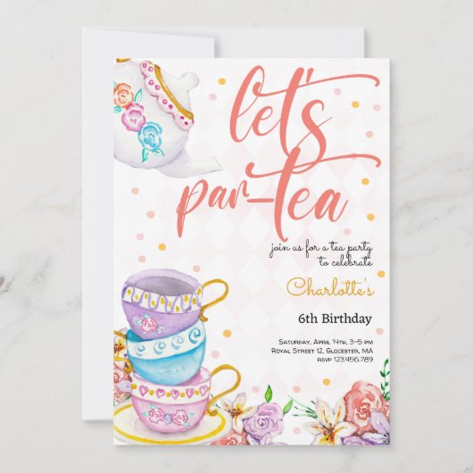 Laten we par-Tea, thee verjaardag Kaart (Voorkant)