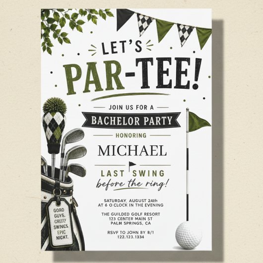 Laten we Par Tee Golf Bachelorfeest Uitnodiging