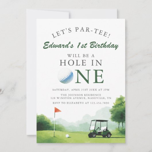 Laten we Par-Tee Golf Buggy Fun 1e Verjaardag Kaart (Voorkant)