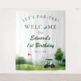 Laten we Par-Tee Golf Buggy Verjaardag Foto Achter Wandkleed