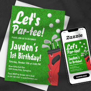 Laten we Par-tee Golf Thema Gras Jongens 1e Verjaa Kaart