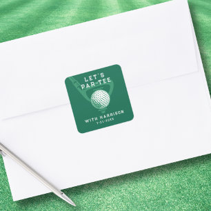 Laten we Par-tee Golf Thema Verjaardag Groen Vierkante Sticker