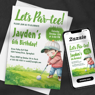 Laten we Par-Tee Golf Thema Watercolor Jongens Ver Kaart