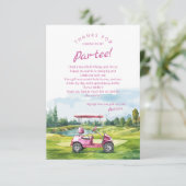 Laten we Par-Tee Golf Verjaardag Roze Bedankkaart (Staand voorkant)