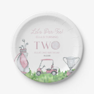 Laten we Par-Tee Roze Golf 2e Verjaardagsfeestje V Papieren Bordje