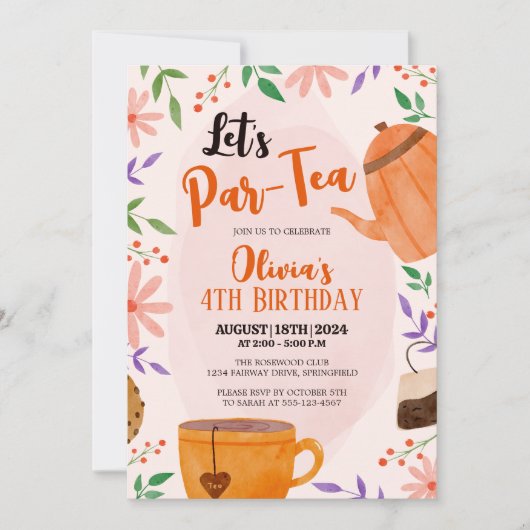 Laten we Par-thee drinken! Bloemen Tea Party Verja Kaart (Voorkant)