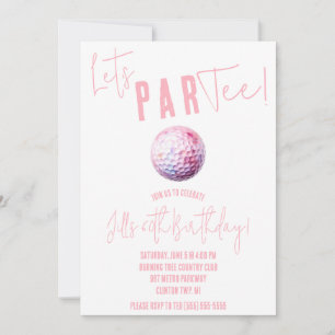 Laten we ParTee! Pink and White Golf thema feest Kaart