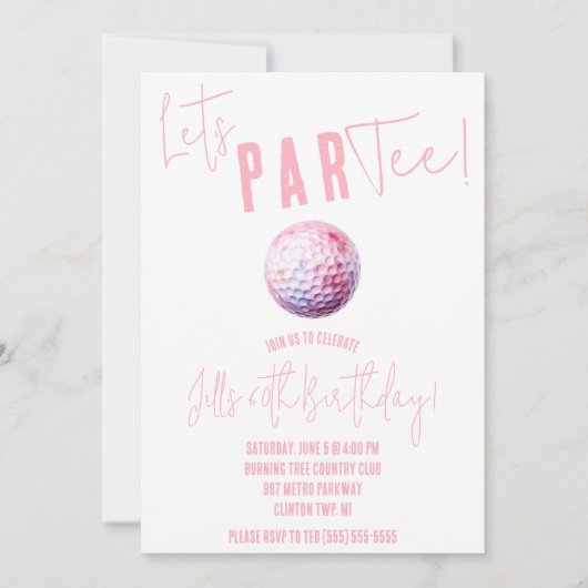 Laten we ParTee! Roze en witte golf themafeestje Kaart (Voorkant)