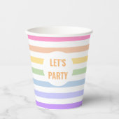 Laten we Partij in Witte Cirkel Pastel Regenboogst Papieren Bekers (Voorkant)