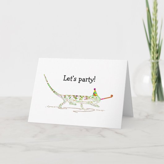 "Laten we partij!" Psychedelic Chameleon Design Kaart (Voorkant)