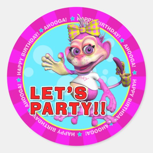 LATEN WE PARTIJ ZIJN! Birthday Stickers met Pinky (Voorkant)