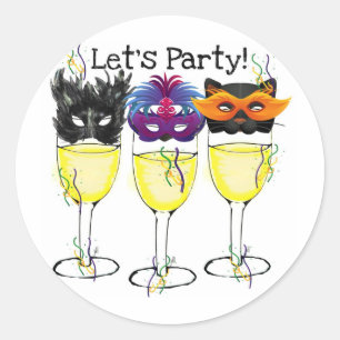 LATEN WE PARTIJ ZIJN! KARNIVAL- OF HALLOWONNEN MAS RONDE STICKER
