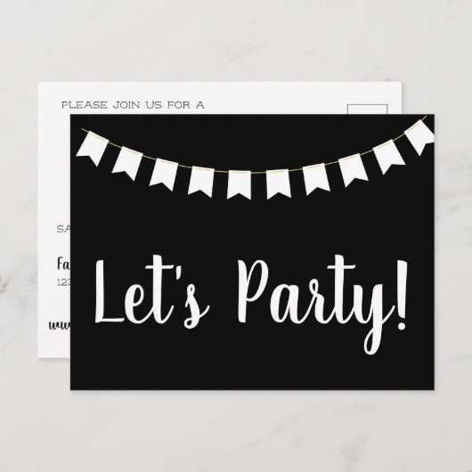 Laten we partijbevorderende zwarte en witte Uitnod Briefkaart (Voorkant / Achterkant)