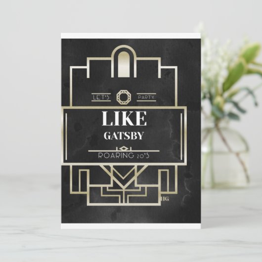 LATEN WE PARTIJEN ALS GATSBY INVITATION KAART (Staand voorkant)